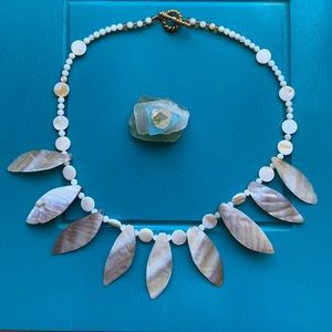 New White sea shells necklace with sea glass cairn